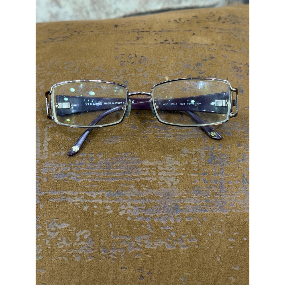 Versace 1163-B Silver Plum Crystal Greca Rectangular Eyeglasses Frame Italy 52mm